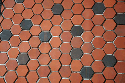 Hexagonal floor clay tiles on balcony